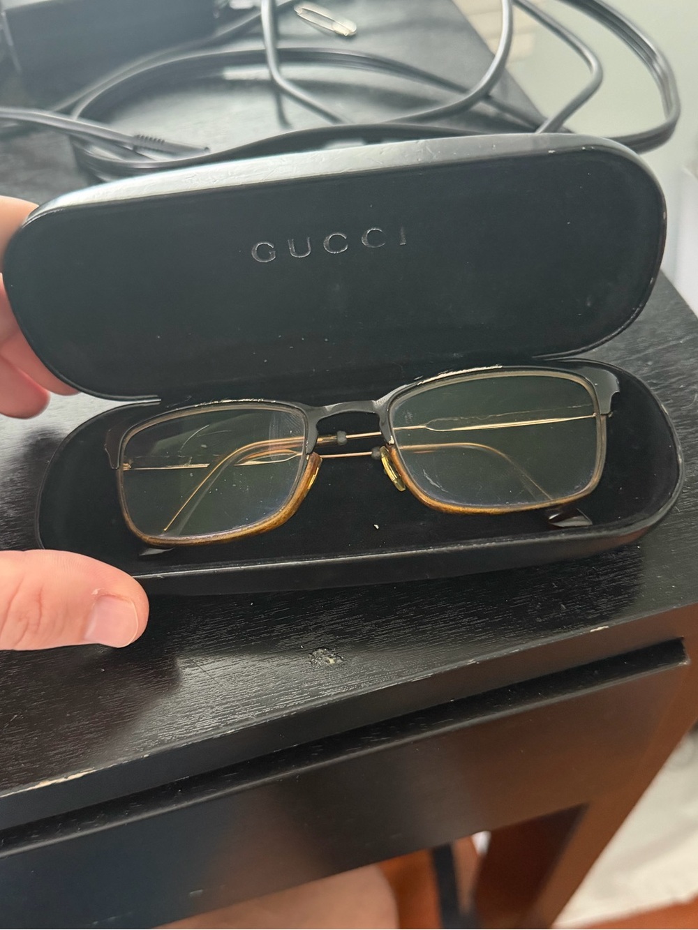 Gucci Men’s Rectangular Glasses in Black and Brown